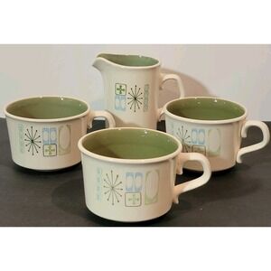Taylor Smith Taylor Atomic Starburst MCM Cathay Mugs 3 Teacups 1  Creamer Retro